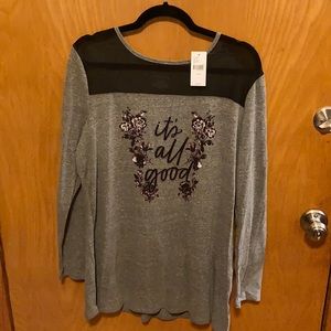 Lane Bryant long sleeve T w/mesh neckline.  14/16